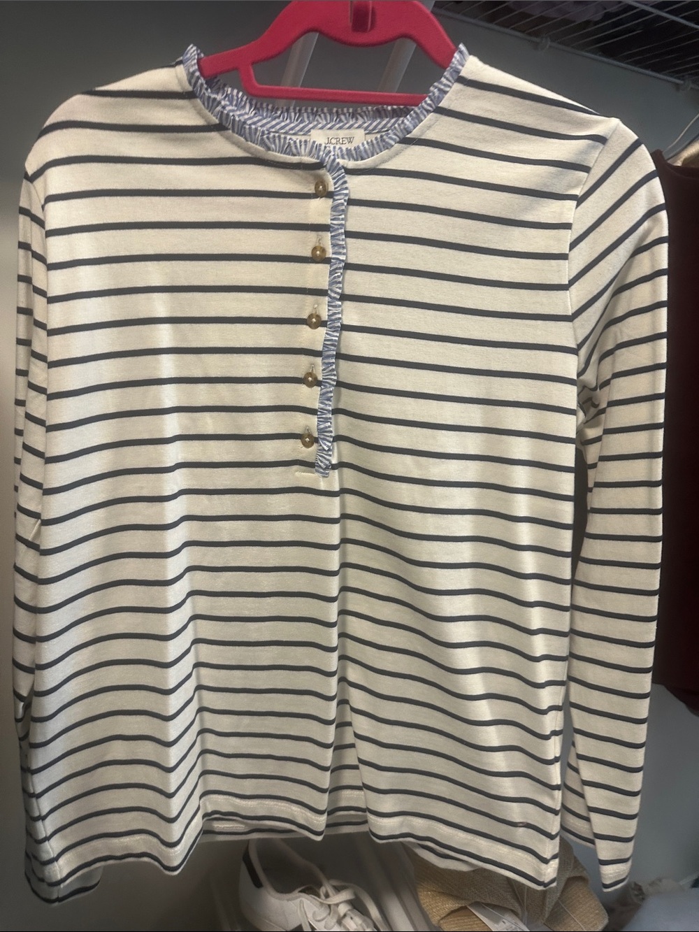 J. Crew Men’s Cream and Navy Striped Long-Sleeve Henley
